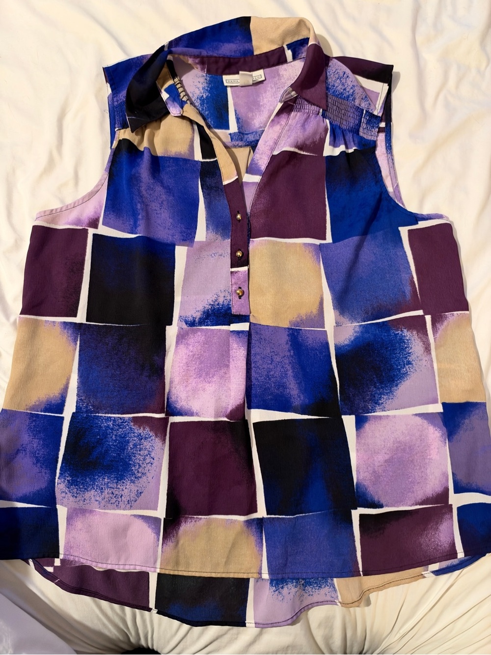 Dana Buchman Sleeveless Geometric Patchwork Camisole - Purple, Blue, Tan